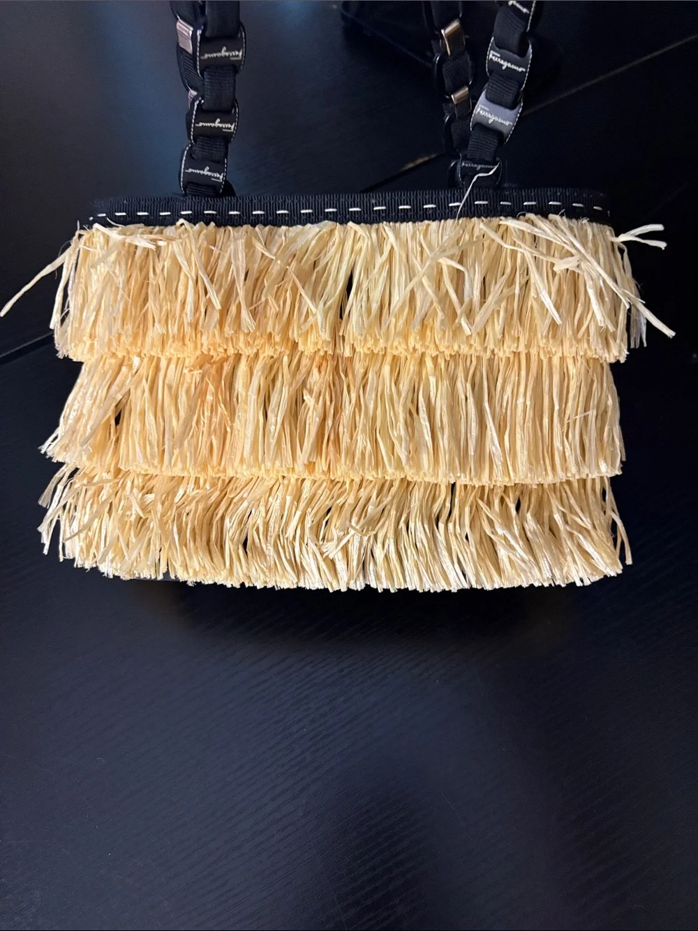 Salvatore Ferragamo Vara straw fringe bag